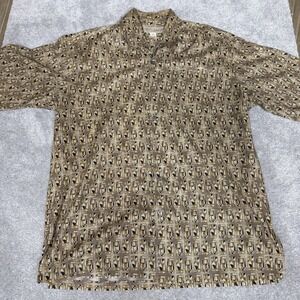 Tori Richard Shirt Mens Medium Brown Geometric Hawaiian Aloha Button Front